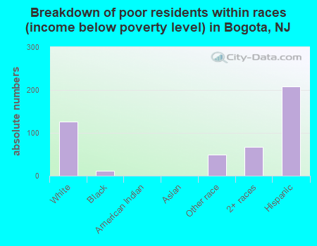 Breakdown of poor residents within races (income below poverty level) in Bogota, NJ