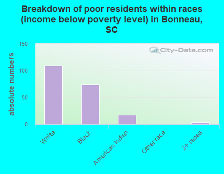 Breakdown of poor residents within races (income below poverty level) in Bonneau, SC