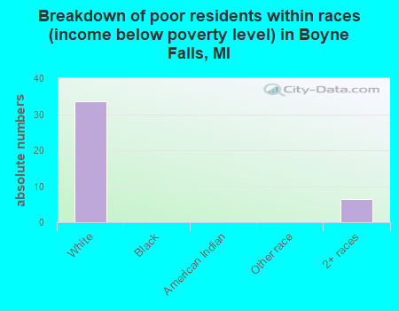 Breakdown of poor residents within races (income below poverty level) in Boyne Falls, MI