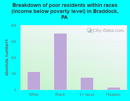 Breakdown of poor residents within races (income below poverty level) in Braddock, PA