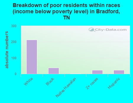 Breakdown of poor residents within races (income below poverty level) in Bradford, TN