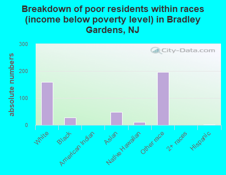 Breakdown of poor residents within races (income below poverty level) in Bradley Gardens, NJ