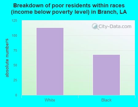 Breakdown of poor residents within races (income below poverty level) in Branch, LA