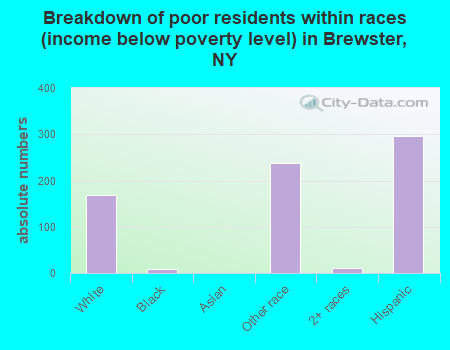 Breakdown of poor residents within races (income below poverty level) in Brewster, NY