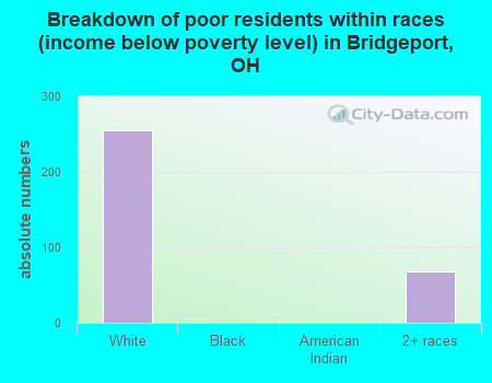 Breakdown of poor residents within races (income below poverty level) in Bridgeport, OH