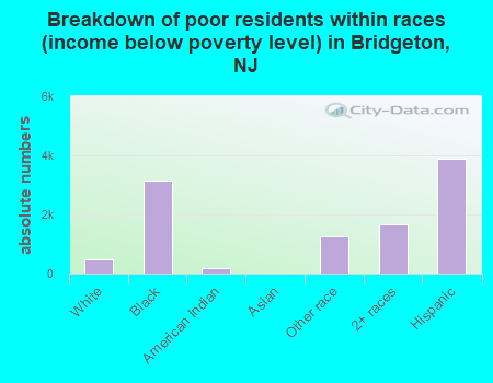 Breakdown of poor residents within races (income below poverty level) in Bridgeton, NJ