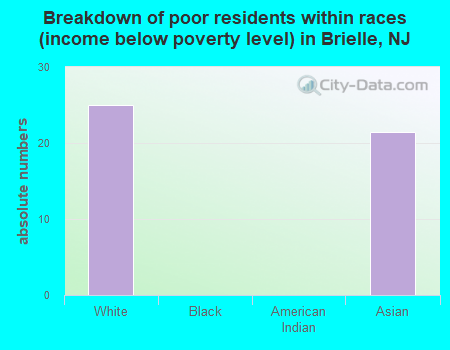 Breakdown of poor residents within races (income below poverty level) in Brielle, NJ