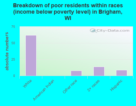 Breakdown of poor residents within races (income below poverty level) in Brigham, WI