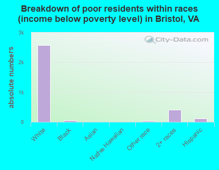 Breakdown of poor residents within races (income below poverty level) in Bristol, VA