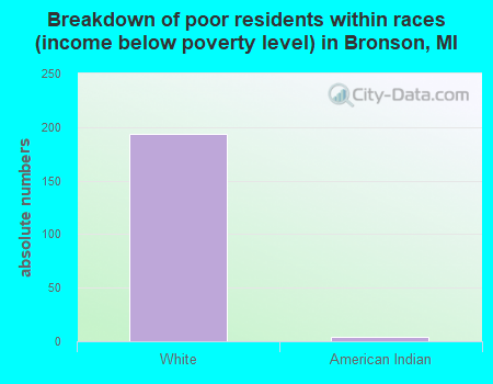 Breakdown of poor residents within races (income below poverty level) in Bronson, MI