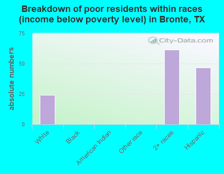 Breakdown of poor residents within races (income below poverty level) in Bronte, TX