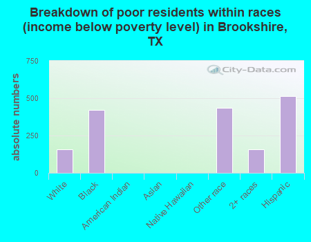 Breakdown of poor residents within races (income below poverty level) in Brookshire, TX