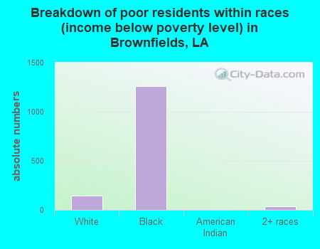 Breakdown of poor residents within races (income below poverty level) in Brownfields, LA