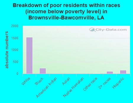 Breakdown of poor residents within races (income below poverty level) in Brownsville-Bawcomville, LA