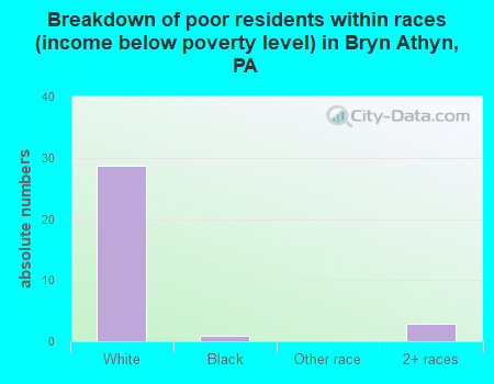 Breakdown of poor residents within races (income below poverty level) in Bryn Athyn, PA