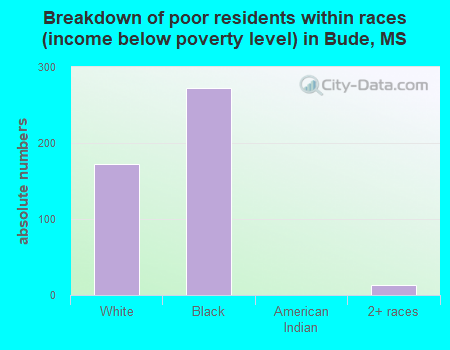 Breakdown of poor residents within races (income below poverty level) in Bude, MS