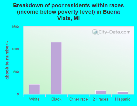 Breakdown of poor residents within races (income below poverty level) in Buena Vista, MI