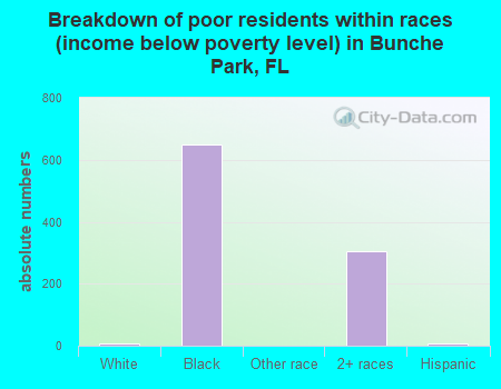Breakdown of poor residents within races (income below poverty level) in Bunche Park, FL