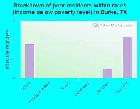 Breakdown of poor residents within races (income below poverty level) in Burke, TX