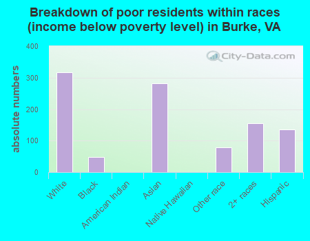 Breakdown of poor residents within races (income below poverty level) in Burke, VA