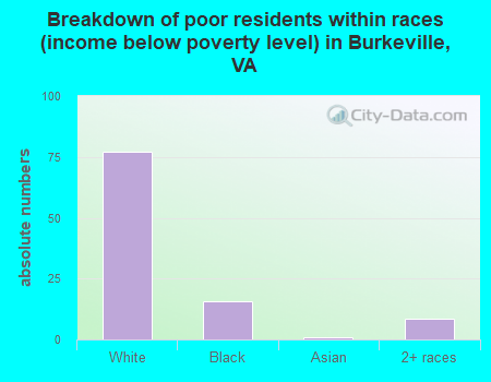 Breakdown of poor residents within races (income below poverty level) in Burkeville, VA