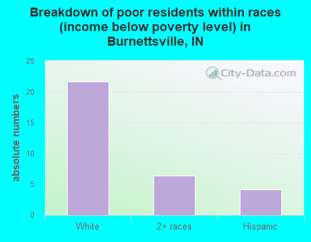 Breakdown of poor residents within races (income below poverty level) in Burnettsville, IN