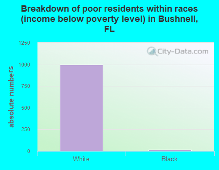 Breakdown of poor residents within races (income below poverty level) in Bushnell, FL