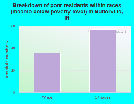 Breakdown of poor residents within races (income below poverty level) in Butlerville, IN