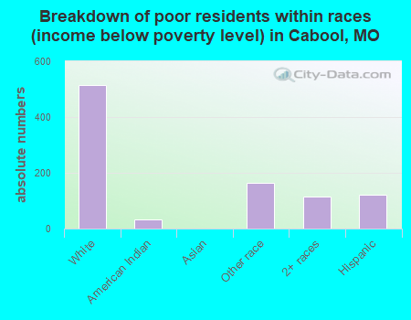 Breakdown of poor residents within races (income below poverty level) in Cabool, MO