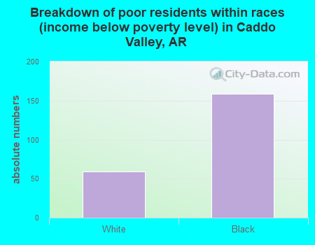 Breakdown of poor residents within races (income below poverty level) in Caddo Valley, AR