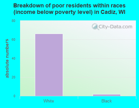 Breakdown of poor residents within races (income below poverty level) in Cadiz, WI
