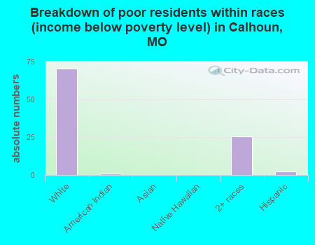 Breakdown of poor residents within races (income below poverty level) in Calhoun, MO