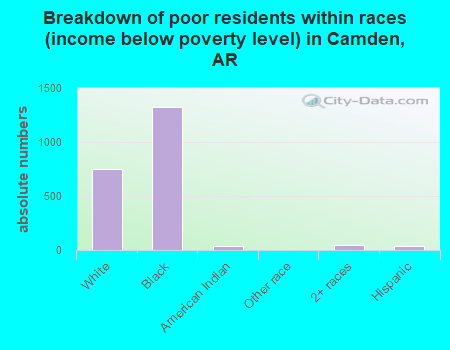 Breakdown of poor residents within races (income below poverty level) in Camden, AR