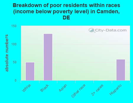 Breakdown of poor residents within races (income below poverty level) in Camden, DE