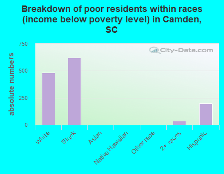 Breakdown of poor residents within races (income below poverty level) in Camden, SC