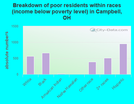 Breakdown of poor residents within races (income below poverty level) in Campbell, OH