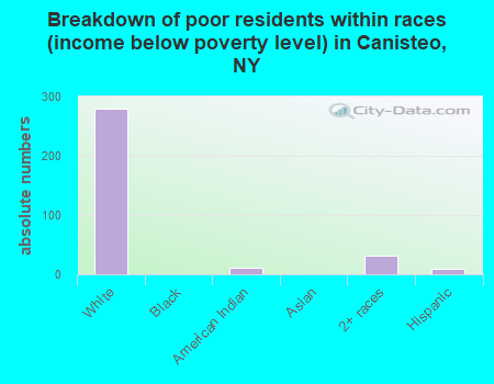 Breakdown of poor residents within races (income below poverty level) in Canisteo, NY