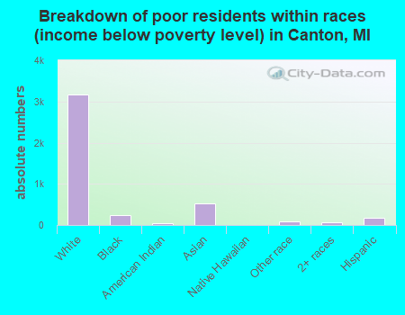 Breakdown of poor residents within races (income below poverty level) in Canton, MI