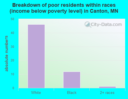 Breakdown of poor residents within races (income below poverty level) in Canton, MN