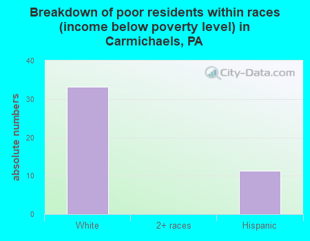 Breakdown of poor residents within races (income below poverty level) in Carmichaels, PA