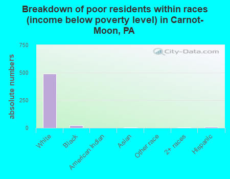 Breakdown of poor residents within races (income below poverty level) in Carnot-Moon, PA