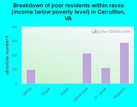 Breakdown of poor residents within races (income below poverty level) in Carrollton, VA