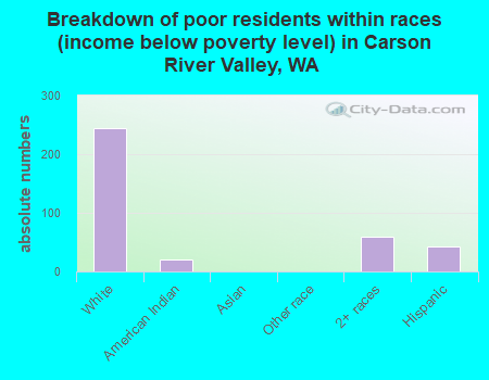 Breakdown of poor residents within races (income below poverty level) in Carson River Valley, WA