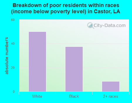Breakdown of poor residents within races (income below poverty level) in Castor, LA