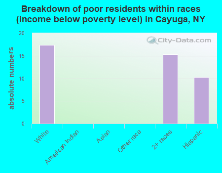 Breakdown of poor residents within races (income below poverty level) in Cayuga, NY