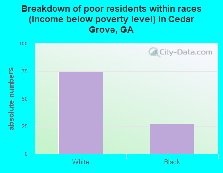 Breakdown of poor residents within races (income below poverty level) in Cedar Grove, GA