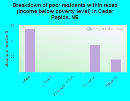 Breakdown of poor residents within races (income below poverty level) in Cedar Rapids, NE