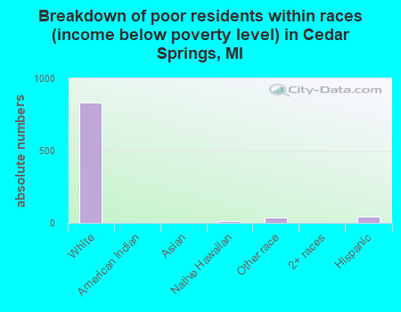 Breakdown of poor residents within races (income below poverty level) in Cedar Springs, MI