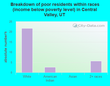 Breakdown of poor residents within races (income below poverty level) in Central Valley, UT