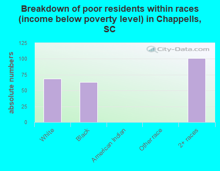 Breakdown of poor residents within races (income below poverty level) in Chappells, SC